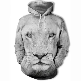 3D Lion Printed Hoodie - Active Long Sleeve Hooded Pullover