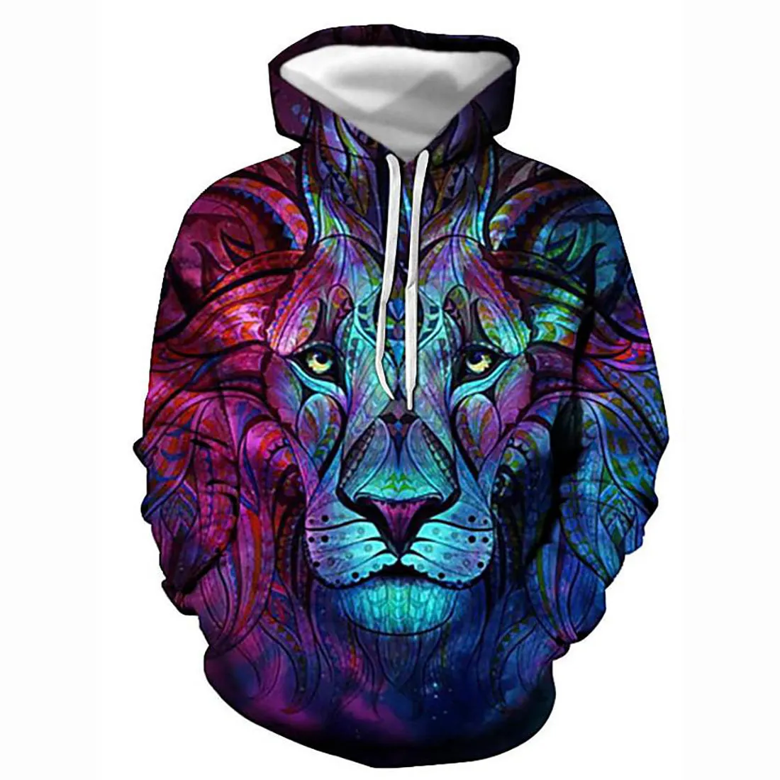 3D Lion Printed Hoodie - Active Long Sleeve Hooded Pullover