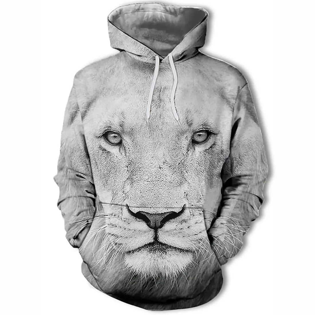 3D Lion Printed Hoodie - Active Long Sleeve Hooded Pullover