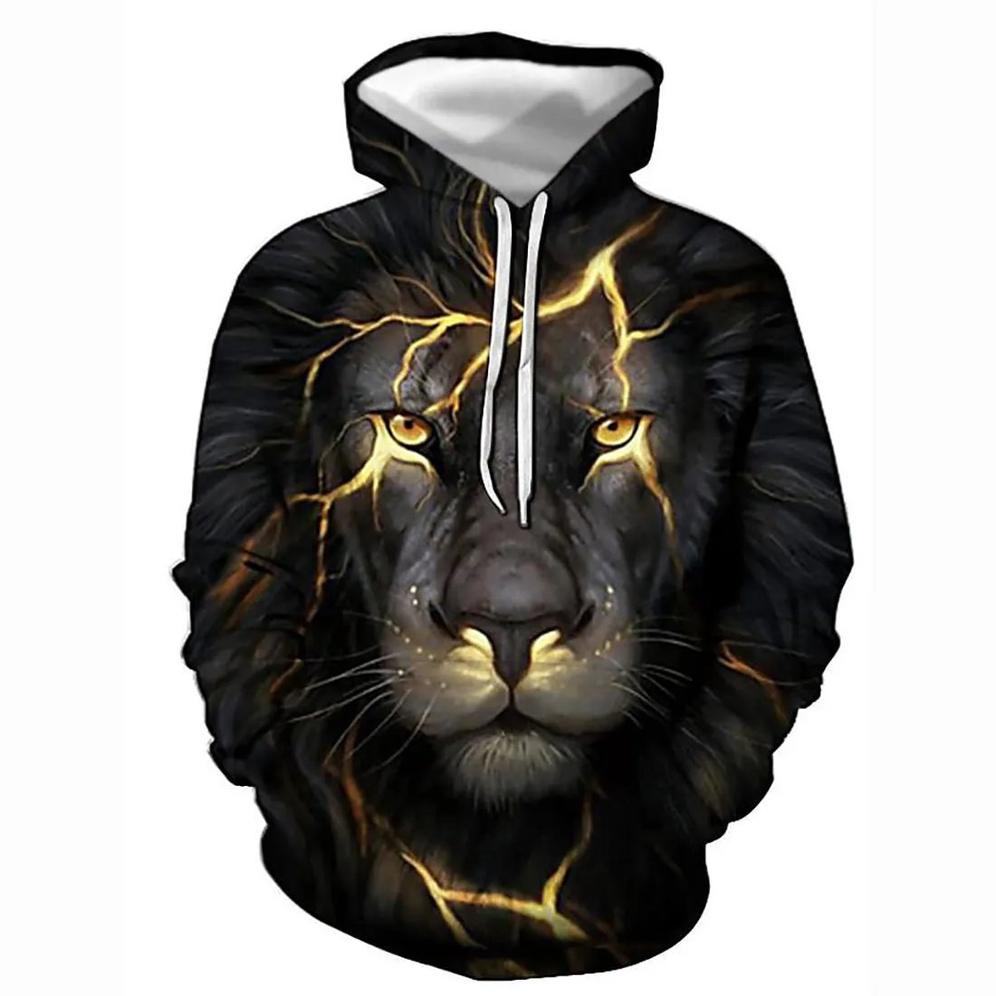3D Lion Printed Hoodie - Active Long Sleeve Hooded Pullover