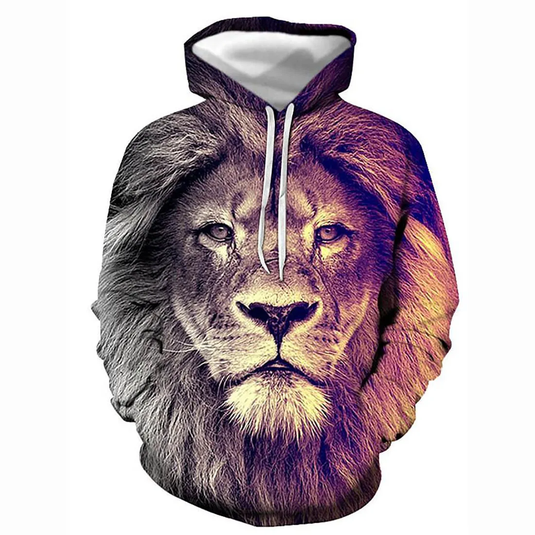 3D Lion Printed Hoodie - Active Long Sleeve Hooded Pullover