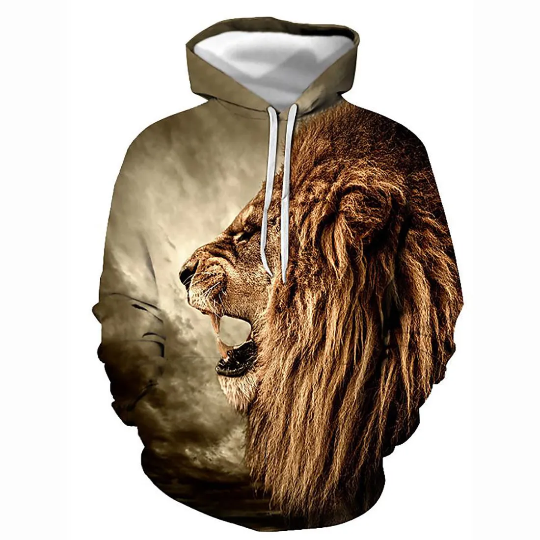 3D Lion Printed Hoodie - Active Long Sleeve Hooded Pullover