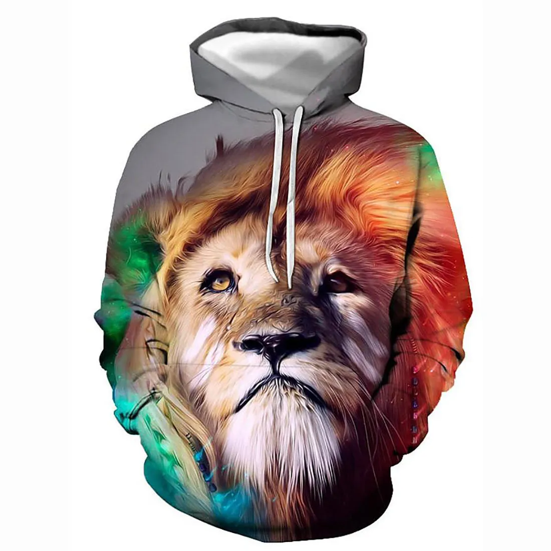 3D Lion Printed Hoodie - Active Long Sleeve Hooded Pullover