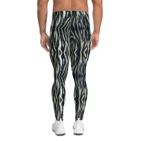 Black White Tiger Men's Leggings, Animal Stripes Print Designer Meggings Tights-Made in USA/EU