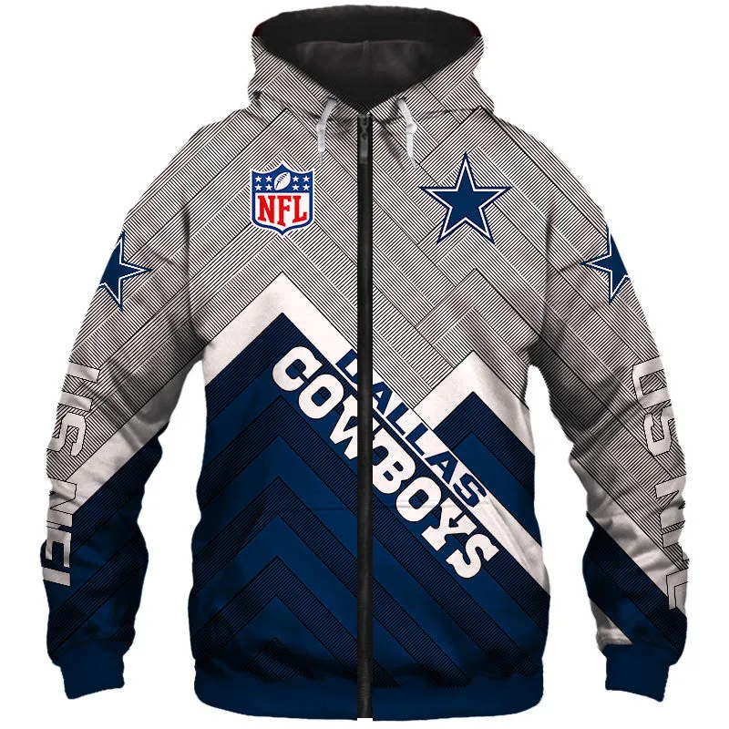 Dallas Cowboys NFL Rugby Team Printed Zip Up Hoodie
