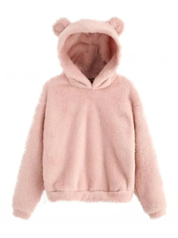 Fur Teddy Bear Ear Warm Hooded Sweatshirt