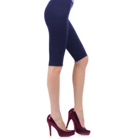 Seamless Solid Navy Shorts Tight Knee Length Spandex Stretch Athletic Yoga Bike