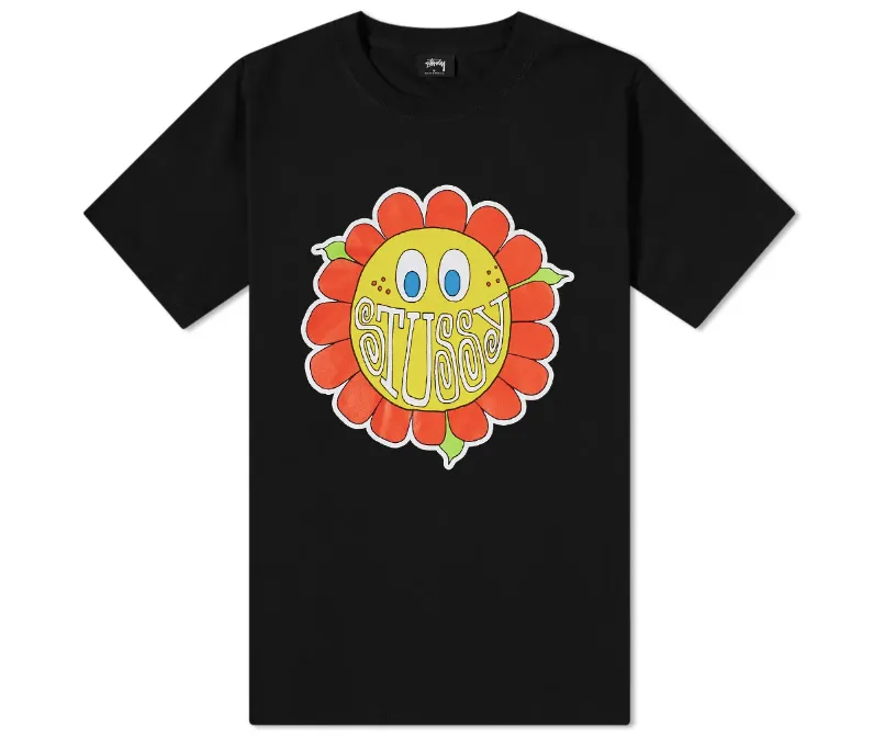Stussy Mens Happy Flower T-Shirt - Black / White - [1904708]