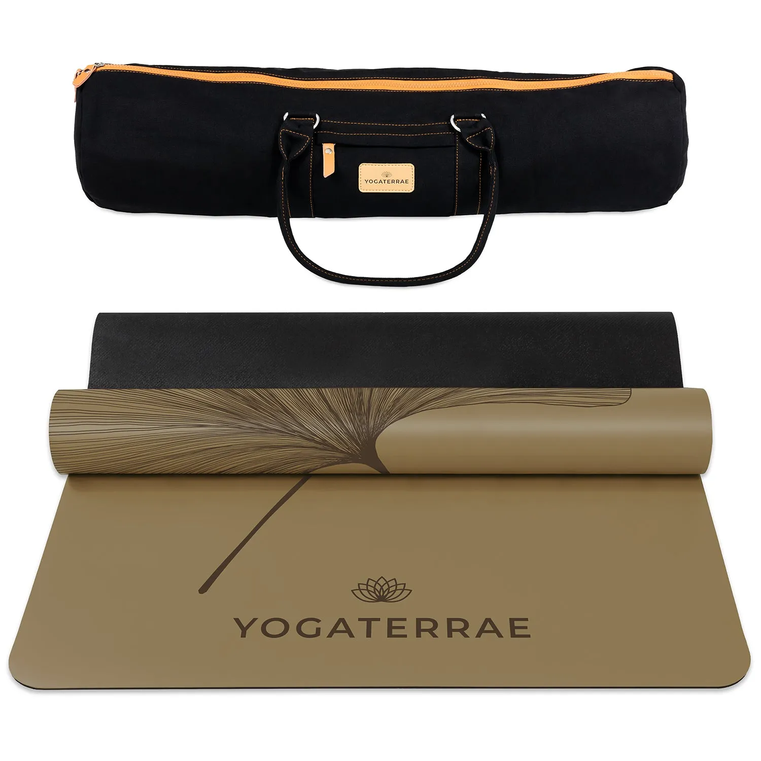 TAPIS DE YOGA GINKGOS DEEP BRONZE OLIVE EN PU-CAOUTCHOUC NATUREL AVEC SAC