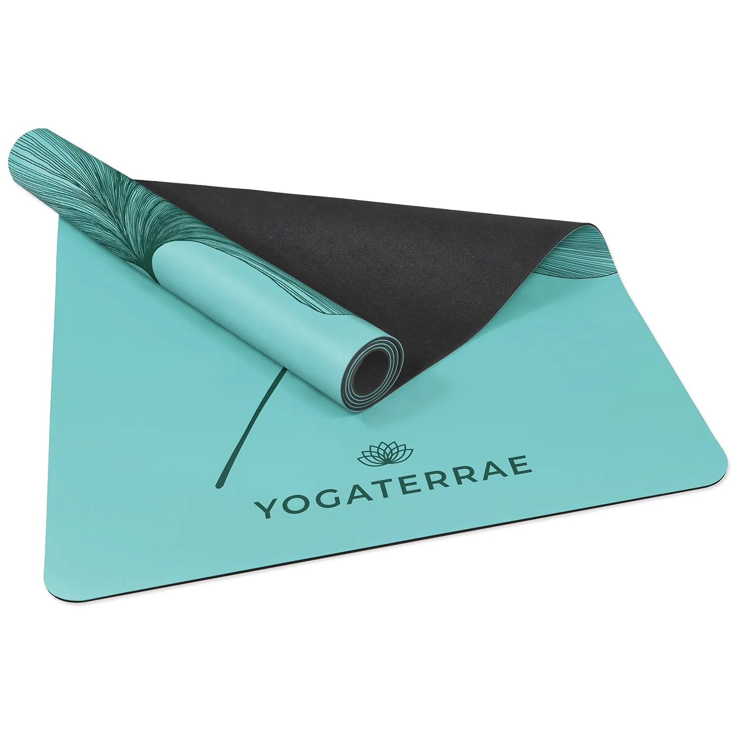 TAPIS DE YOGA GINKGOS DEEP VERT MENTHE EN PU-CAOUTCHOUC NATUREL