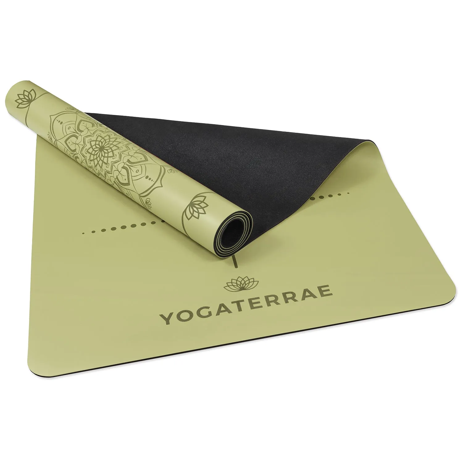 TAPIS DE YOGA MANDALA VERT KAKI EN PU-CAOUTCHOUC NATUREL