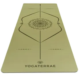 TAPIS DE YOGA MANDALA VERT KAKI EN PU-CAOUTCHOUC NATUREL