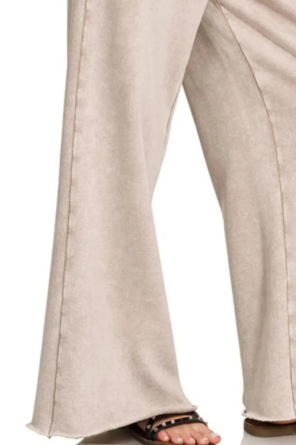 Zenana Acid Wash Fleece Palazzo Pocket Womens Sweatpants