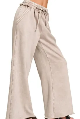 Zenana Acid Wash Fleece Palazzo Pocket Womens Sweatpants